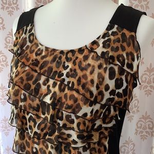 DONCASTER Leopard print Ruffled front shell top M
